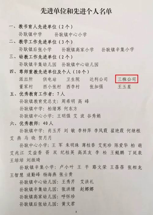 三株集团被授予“尊师重教先进单位”荣誉称号